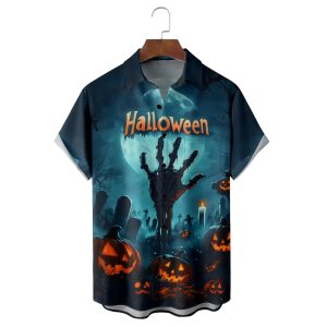 Halloween Hand Chest Pocket Casual Shirt