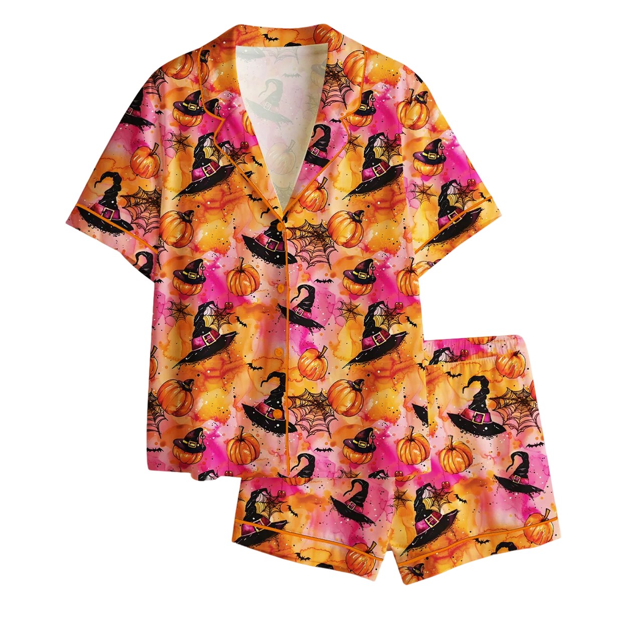 Halloween Witchy Pumpkin Satin Pajama Set Halloween Witchy Pumpkin Satin Pajama Set