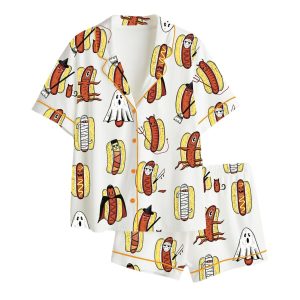 Hot Dog Summerween Halloween Satin Pajama Set