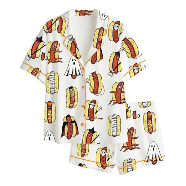Hot Dog Summerween Halloween Satin Pajama Set