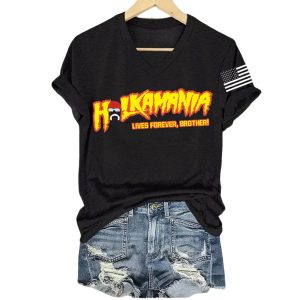 Hulk Hogan Hulkamania Lives Forever Brother Print V-Neck T-Shirt