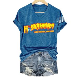 Hulk Hogan Hulkamania Lives Forever Brother Print V Neck T Shirt