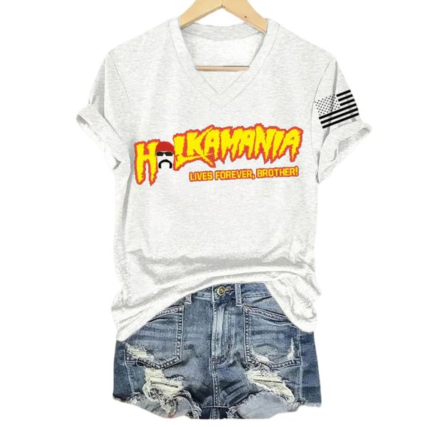 Hulk Hogan Hulkamania Lives Forever Brother Print V-Neck T-Shirt
