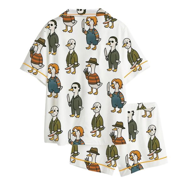 Just A Horror Goose Halloween Silly Goose Horror Movie Satin Pajama Set