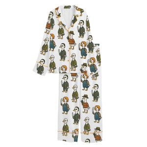 Just A Horror Goose Halloween Silly Goose Horror Movie Satin Pajama Set
