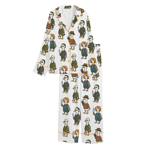 Just A Horror Goose Halloween Silly Goose Horror Movie Satin Pajama Set