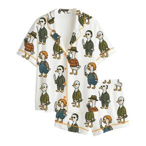 Just A Horror Goose Halloween Silly Goose Horror Movie Satin Pajama Set
