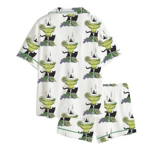 Midnight Margarita Witch Black Cat Halloween Pajama Set