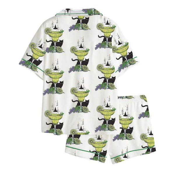 Midnight Margarita Witch Black Cat Halloween Pajama Set