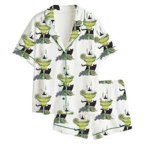 Midnight Margarita Witch Black Cat Halloween Pajama Set
