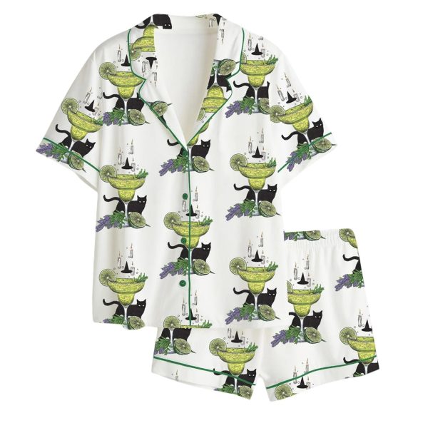 Midnight Margarita Witch Black Cat Halloween Pajama Set