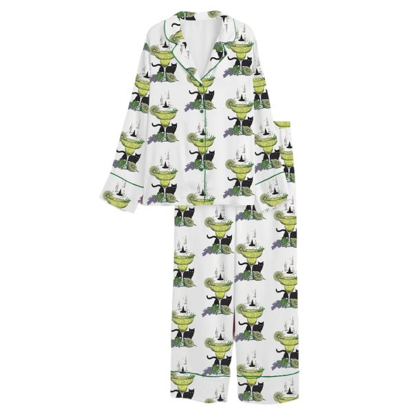 Midnight Margarita Witch Black Cat Halloween Pajama Set