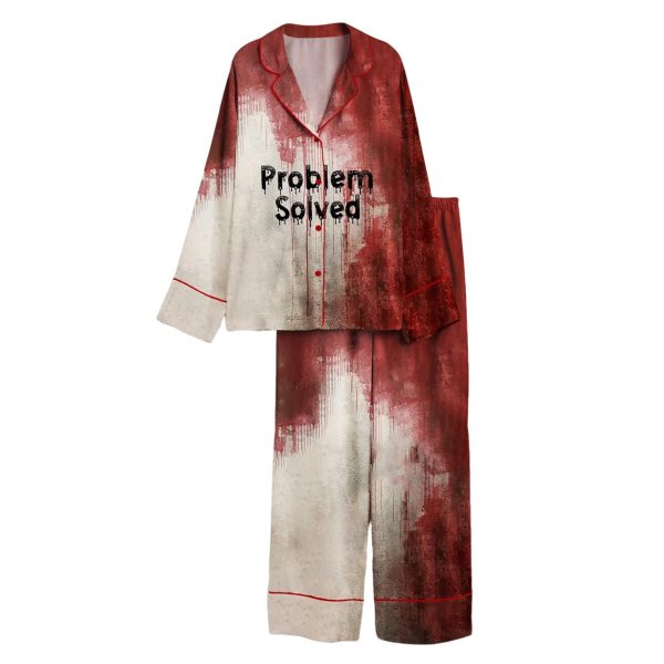 Problem Solved Bloody Horror Halloween Satin Pajama Set