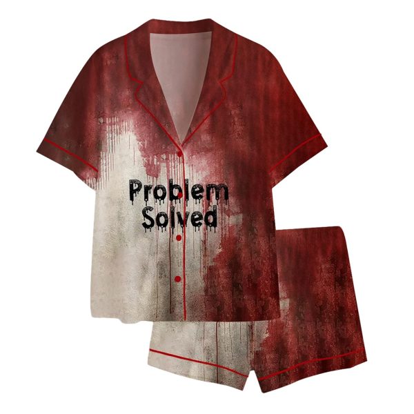 Problem Solved Bloody Horror Halloween Satin Pajama Set