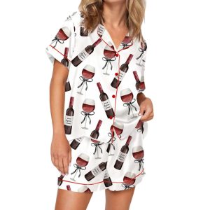 Red Wine Satin Pajama Set