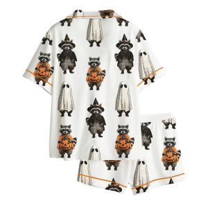 Retro Cute Raccoon Ghost Halloween Pajama Set