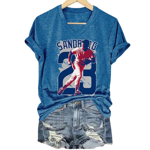 Retro RIP Sandberg 23 Print V-Neck T-Shirt