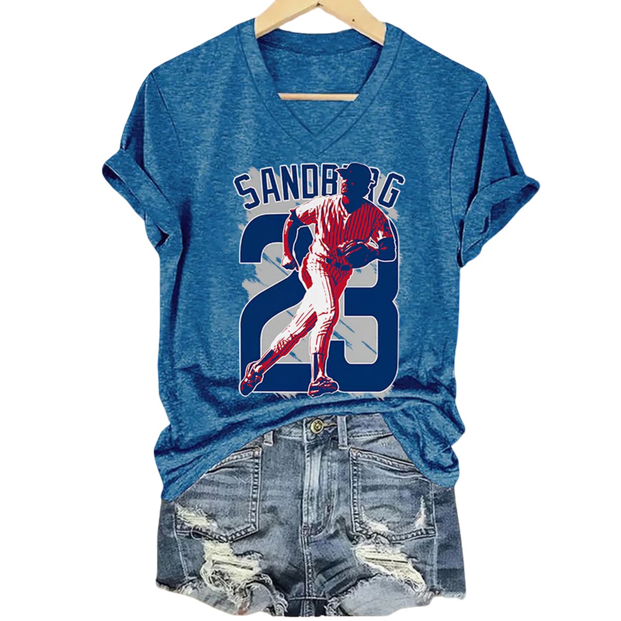 Retro RIP Sandberg 23 Print V Neck T Shirt Retro RIP Sandberg 23 Print V Neck T Shirt