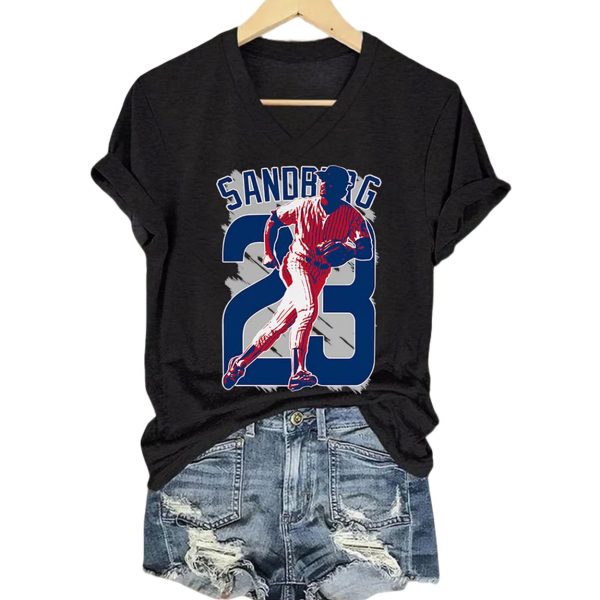 Retro RIP Sandberg 23 Print V-Neck T-Shirt