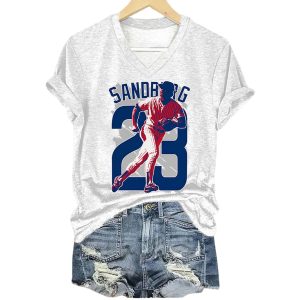 Retro RIP Sandberg 23 Print V Neck T Shirt