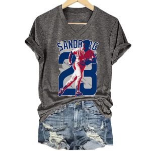 Retro RIP Sandberg 23 Print V Neck T Shirt