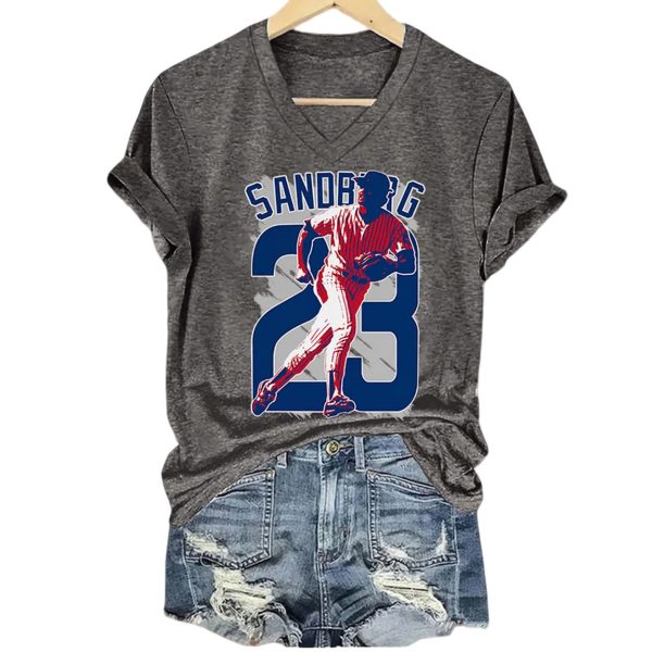 Retro RIP Sandberg 23 Print V-Neck T-Shirt