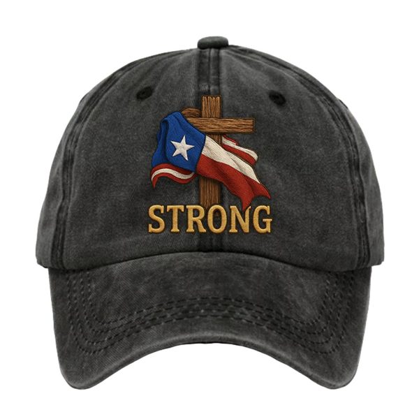 Retro Texas Strong Faith Cross Print Baseball Cap