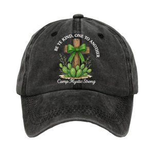 Retro Texas Strong Green Bow Cross Be Ye Kind One to Another Camp Mystic Strong Print Baseball Cap 1