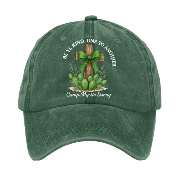 Retro Texas Strong Green Bow Cross Be Ye Kind One to Another Camp Mystic Strong Print Baseball Cap