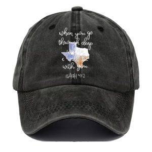 Retro Texas Strong When You Go Through Deep Waters I Will Be With You Isaiah 432 Print Baseball Cap 1