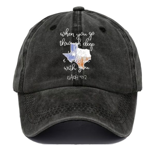 Retro Texas Strong When You Go Through Deep Waters I Will Be With You Isaiah 43:2 Print Baseball Cap