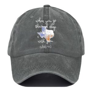 Retro Texas Strong When You Go Through Deep Waters I Will Be With You Isaiah 432 Print Baseball Cap 3