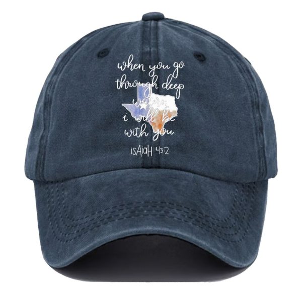 Retro Texas Strong When You Go Through Deep Waters I Will Be With You Isaiah 43:2 Print Baseball Cap