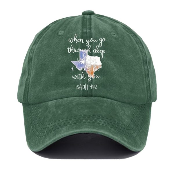 Retro Texas Strong When You Go Through Deep Waters I Will Be With You Isaiah 43:2 Print Baseball Cap
