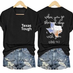 Retro Texas Tough When You Go Through Deep Waters I Will Be With You Isaiah 432 Print T Shirt 1