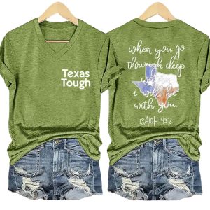 Retro Texas Tough When You Go Through Deep Waters I Will Be With You Isaiah 432 Print T Shirt 2