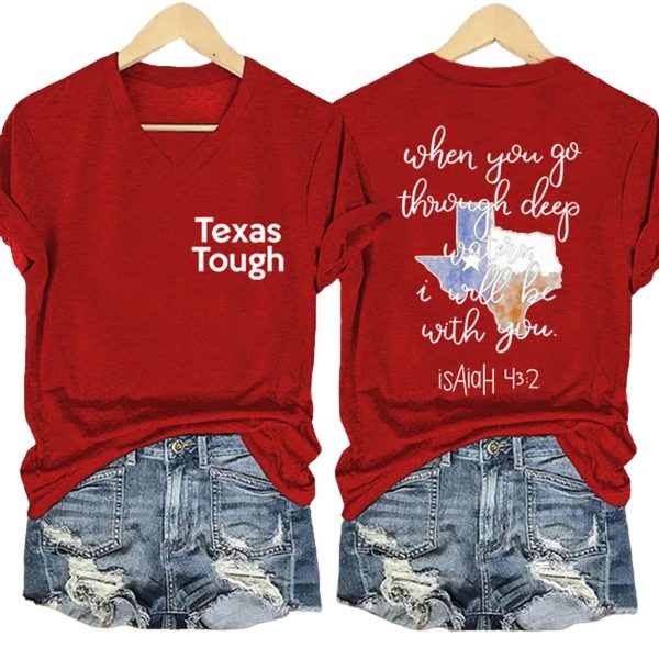 Retro Texas Tough When You Go Through Deep Waters I Will Be With You Isaiah 43:2 Print T-Shirt