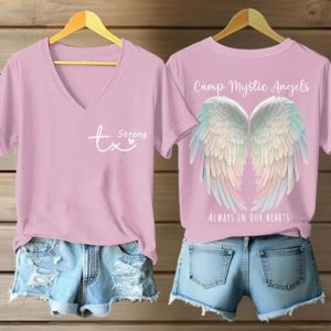 Texas Strong Camp Mystic Angels Always In Our Hearts Print Casual T Shirt