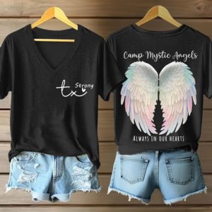 Texas Strong Camp Mystic Angels Always In Our Hearts Print Casual T Shirt