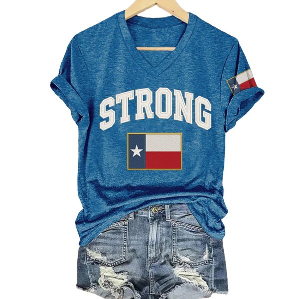 V-Neck Retro Pray For Texas Texas Strong Print T-Shirt