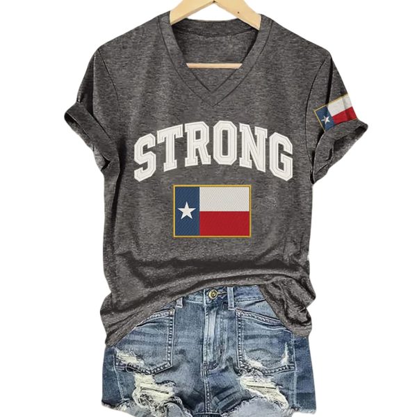 V-Neck Retro Pray For Texas Texas Strong Print T-Shirt