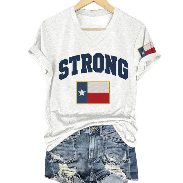 V-Neck Retro Pray For Texas Texas Strong Print T-Shirt