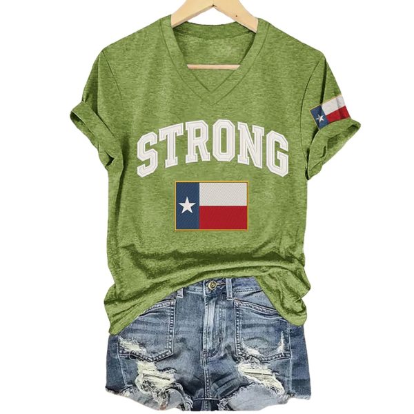 V-Neck Retro Pray For Texas Texas Strong Print T-Shirt