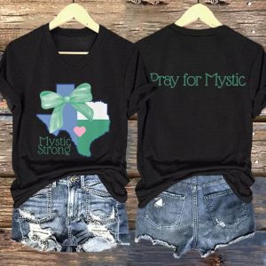 V Neck Retro Texas Strong Green Bow Mystic Strong Pray For Mystic Print T-Shirt 3 V Neck Retro Texas Strong Green Bow Mystic Strong Pray For Mystic Print T Shirt