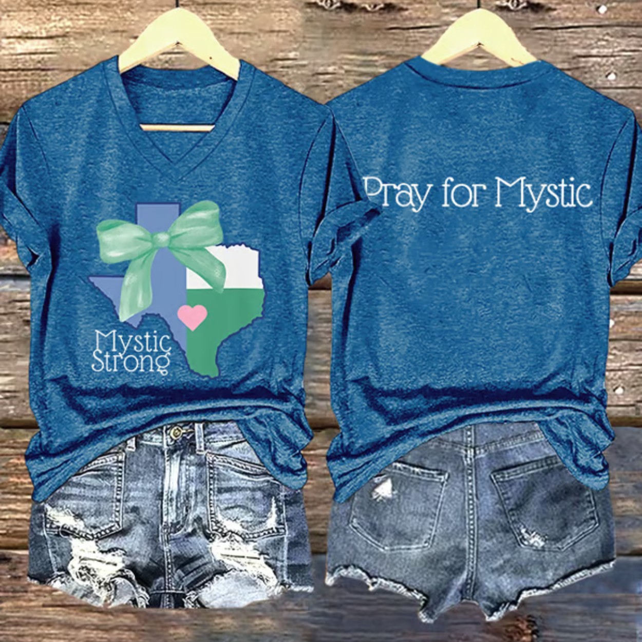 V Neck Retro Texas Strong Green Bow Mystic Strong Pray For Mystic Print T Shirt V Neck Retro Texas Strong Green Bow Mystic Strong Pray For Mystic Print T Shirt