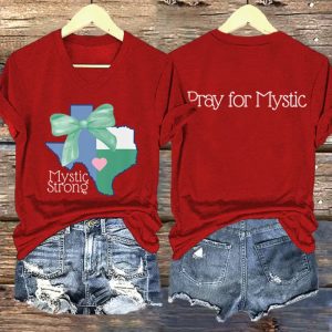 V Neck Retro Texas Strong Green Bow Mystic Strong Pray For Mystic Print T-Shirt 2 V Neck Retro Texas Strong Green Bow Mystic Strong Pray For Mystic Print T Shirt