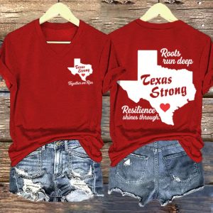 V Neck Retro Texas Strong Together We Rise Roots Run Deep Texas Strong Resilience Shines Through Print T Shirt 2