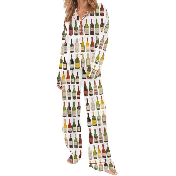Vintage Wine Bottles Satin Pajama Set