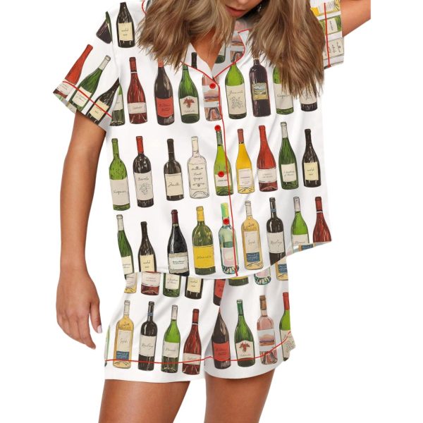Vintage Wine Bottles Satin Pajama Set