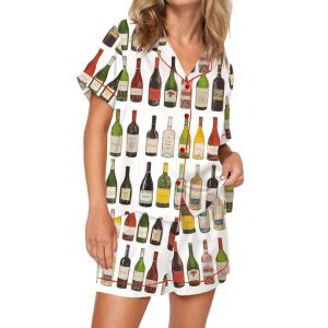 Vintage Wine Bottles Satin Pajama Set